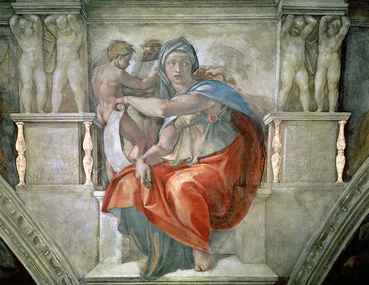 Teto da Capela Sistina: Sibila Delphic de Michelangelo Buonarroti