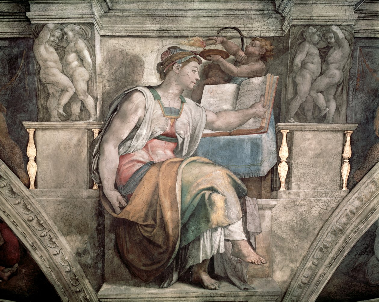 Teto da Capela Sistina: Sibila Eritrosa, 1508-12 de Michelangelo Buonarroti