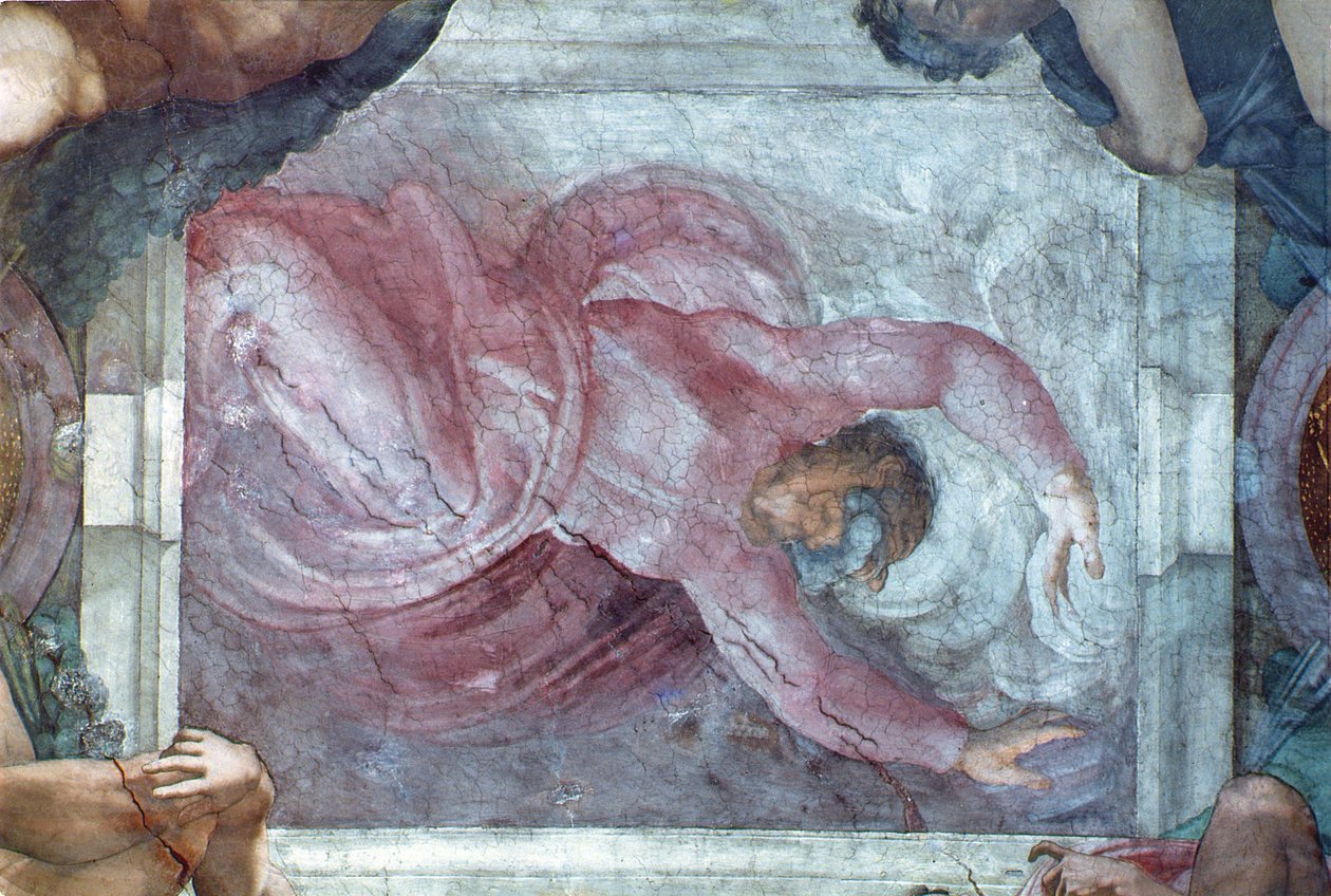 Teto da Capela Sistina: Deus dividindo a luz das trevas (pré restauração) de Michelangelo Buonarroti