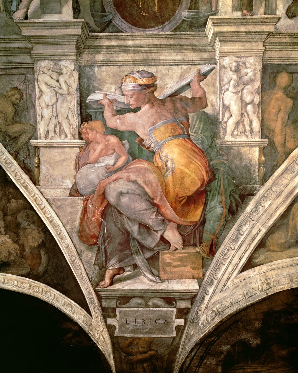 Capela Sistina Teto: Sibila da Líbia, c.1508-10 de Michelangelo Buonarroti