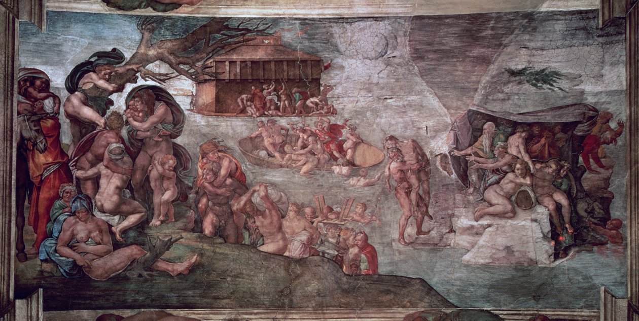 Teto da Capela Sistina: O Dilúvio, 1508-12 (pré restauração) de Michelangelo Buonarroti