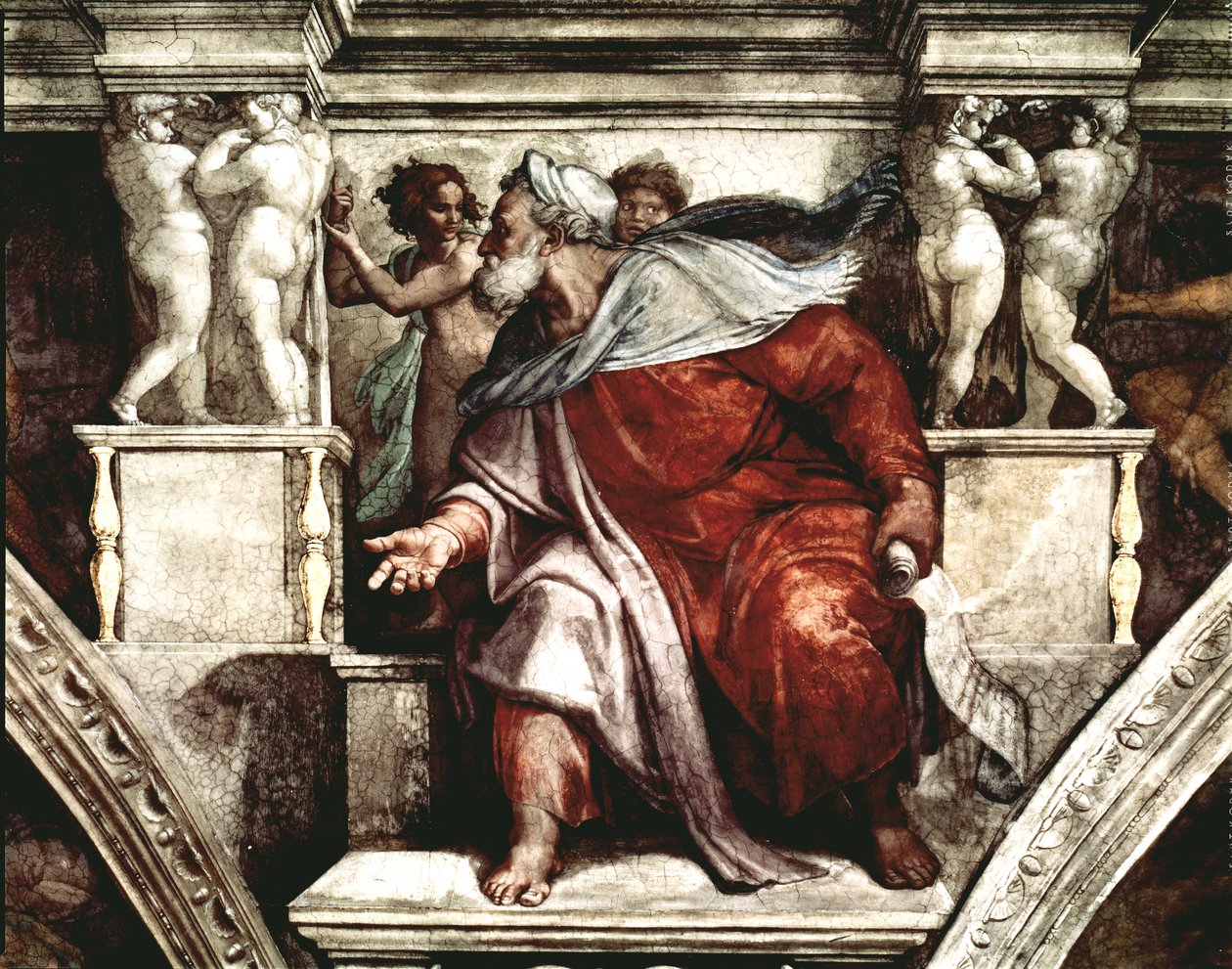 Teto da Capela Sistina: O Profeta Ezequiel, 1510 (ver também 77434) de Michelangelo Buonarroti