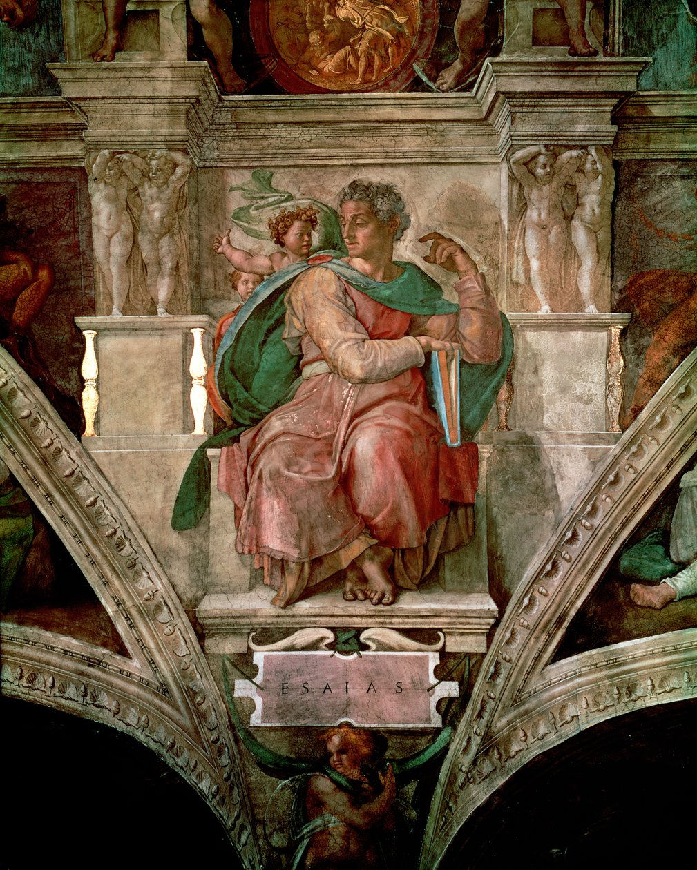 Teto da Capela Sistina: O Profeta Isaías (pré restauração) de Michelangelo Buonarroti