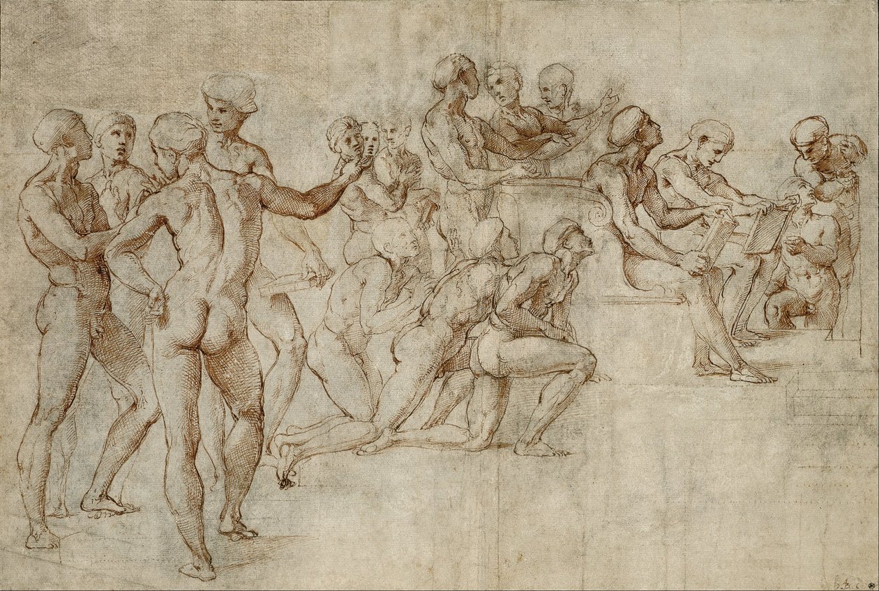Esboço para a seção inferior esquerda do Disputa de Michelangelo Buonarroti