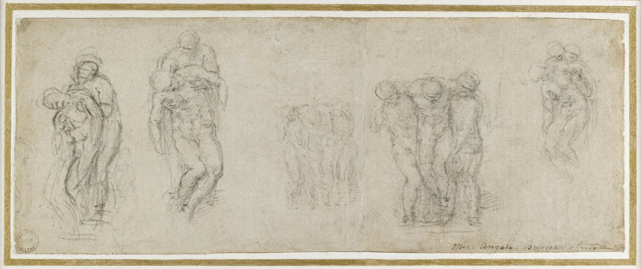 Estudos para a Pieta Rondanini, c.1552 (giz no papel) de Michelangelo Buonarroti