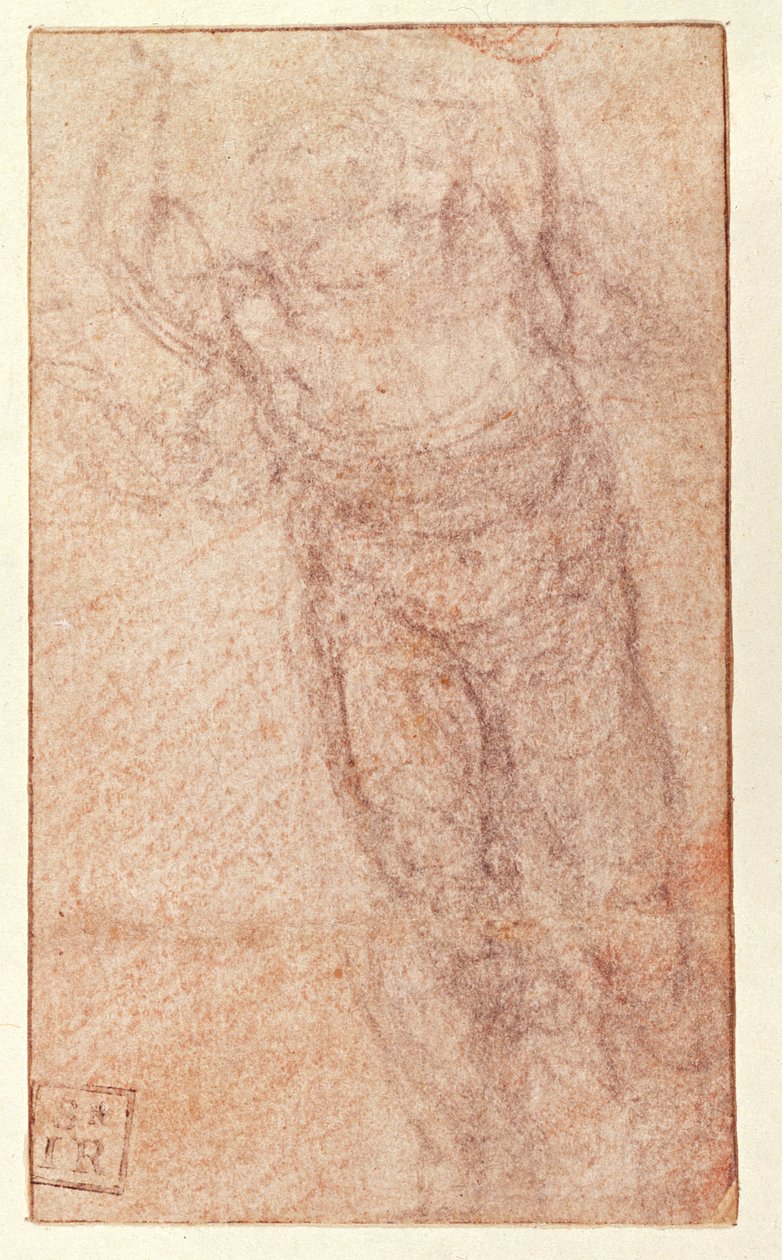 Estudo para &39;A Ressurreição&39;, c.1532-34 (vermelho e giz preto sobre papel) (reto) de Michelangelo Buonarroti