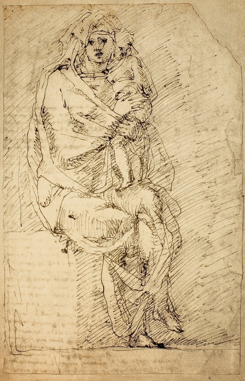 Estudo para uma Madonna e Criança; desenho de Michelangelo. Casa Buonarroti, Florença de Michelangelo Buonarroti