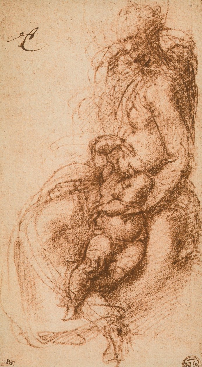 Estudo para uma Madonna e Criança; desenho de Michelangelo. O louvre, paris de Michelangelo Buonarroti