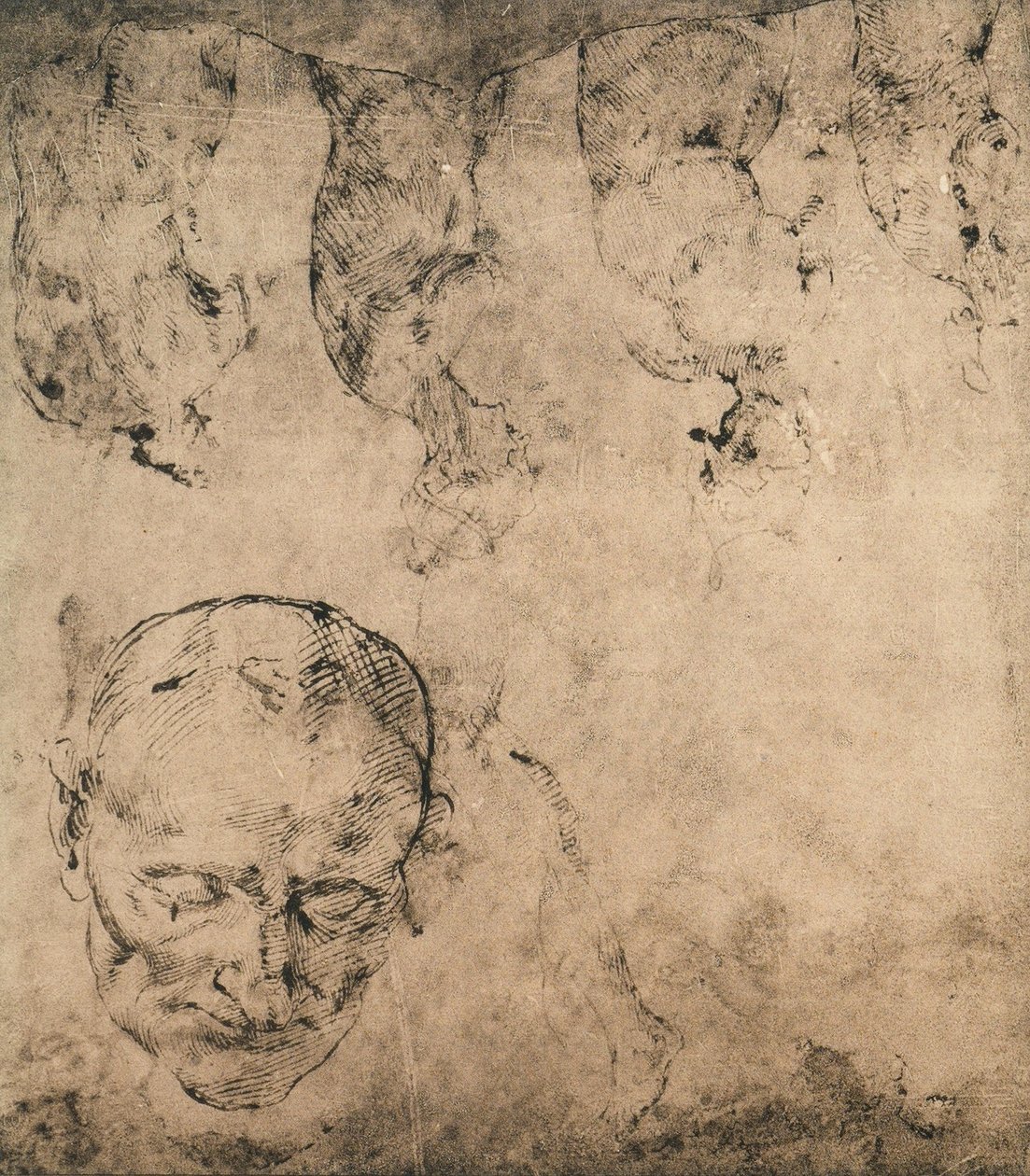 Estude para uma cabeça; desenho de Michelangelo. Casa Buonarroti, Florença de Michelangelo Buonarroti