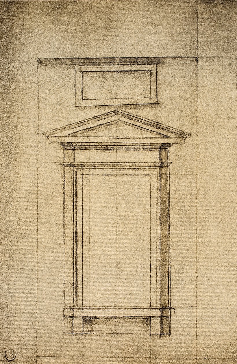 Estude por uma janela do vestibolo da Biblioteca Laurentiana; desenho de Michelangelo. Casa Buonarroti, Florença de Michelangelo Buonarroti