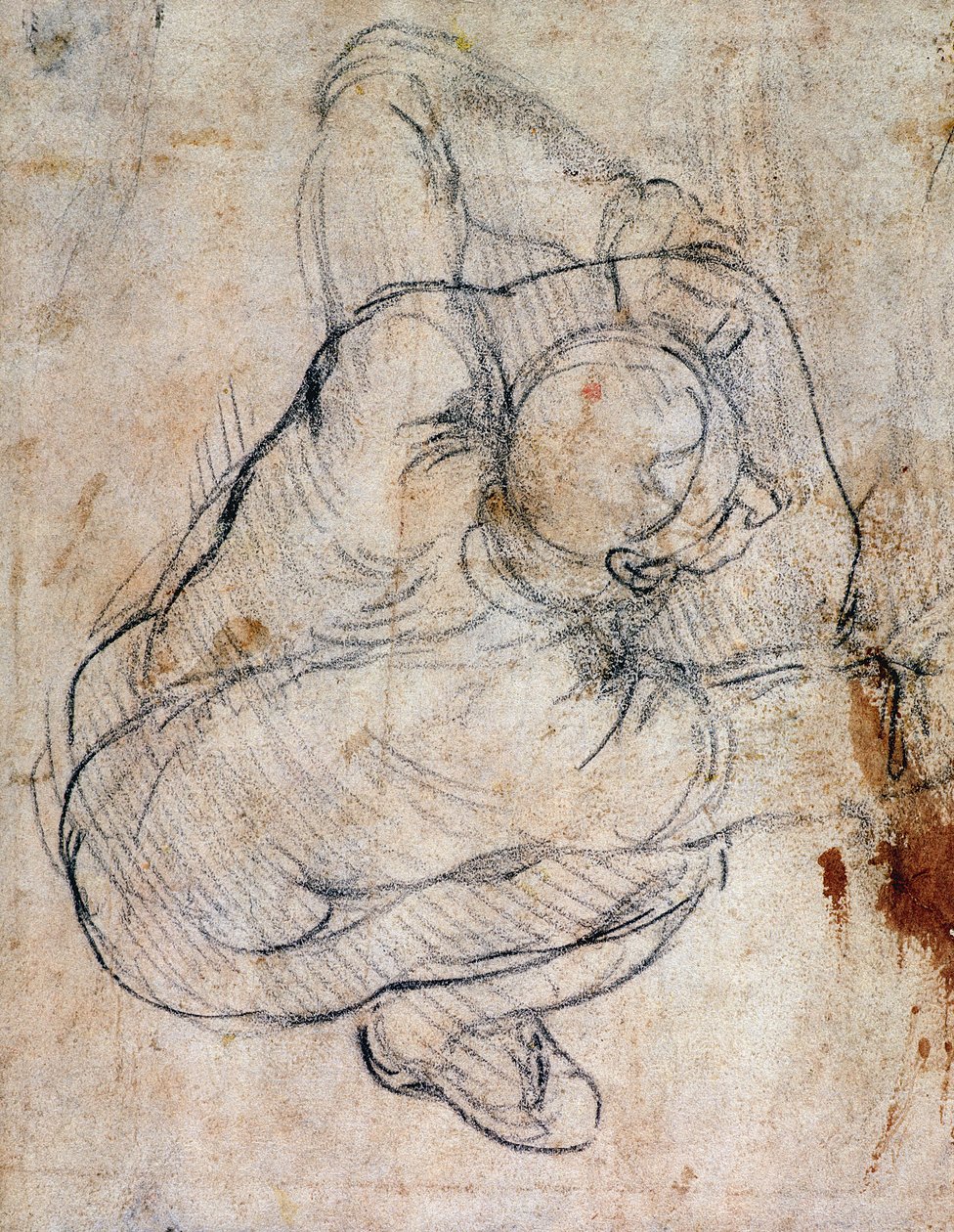 Estudo para o Juízo Final (giz preto sobre papel) (reto) (para verso ver 191772) de Michelangelo Buonarroti