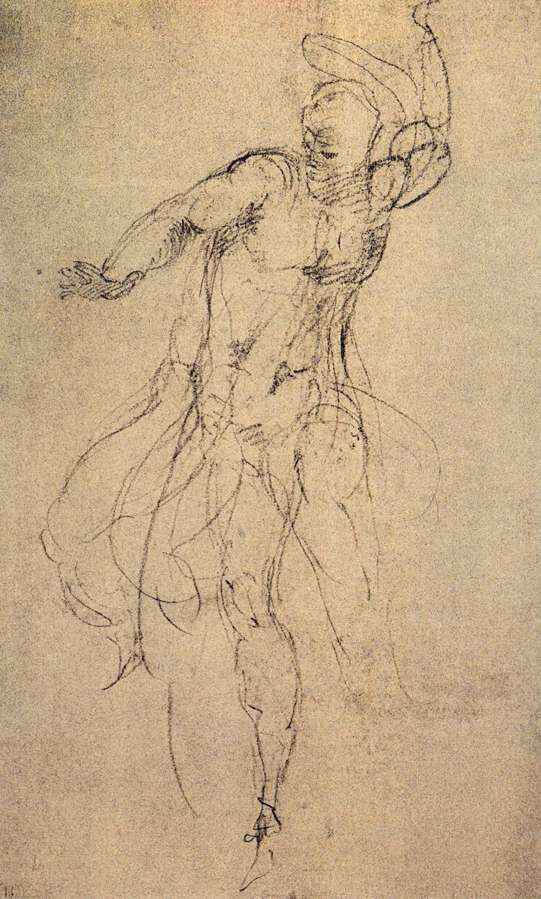 Estudo para o Juízo Final; desenho de Michelangelo. Casa Buonarroti, Florença de Michelangelo Buonarroti