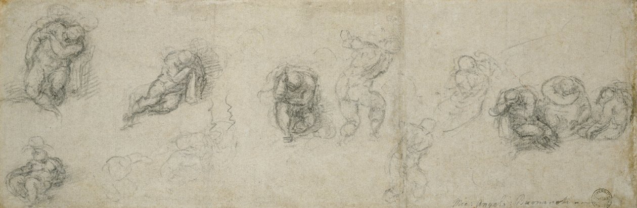 Estudo dos Apóstolos, c.1550-55 (giz preto sobre papel) de Michelangelo Buonarroti