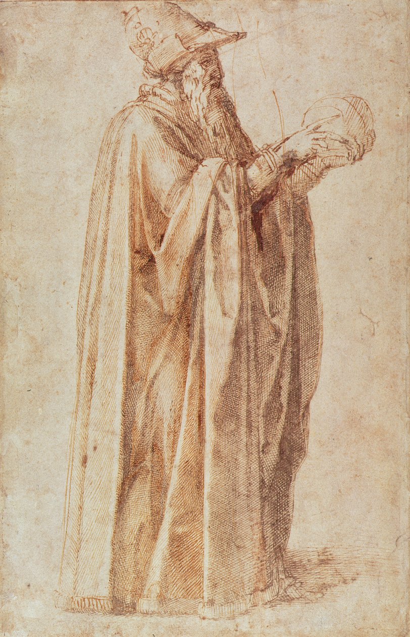 Estudo de um homem (tinta no papel) de Michelangelo Buonarroti