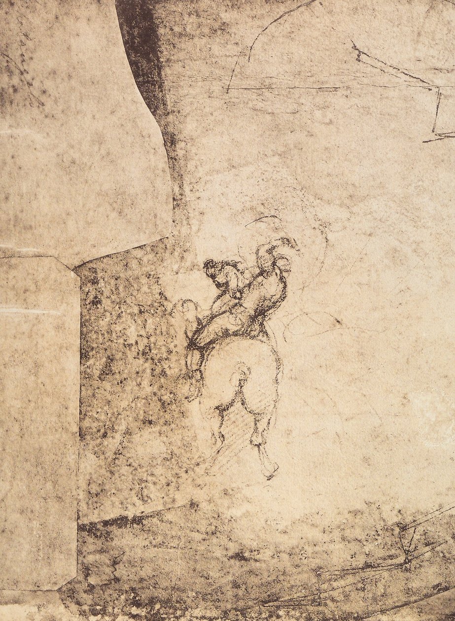 Estudo de um cavaleiro: desenho de Michelangelo, Gabinete de Desenhos e Gravuras, Galeria Uffizi, Florença de Michelangelo Buonarroti