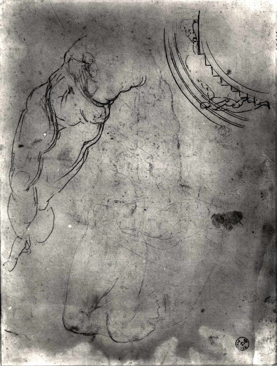 Estudo de um nu masculino (caneta e tinta e lápis sobre papel) de Michelangelo Buonarroti