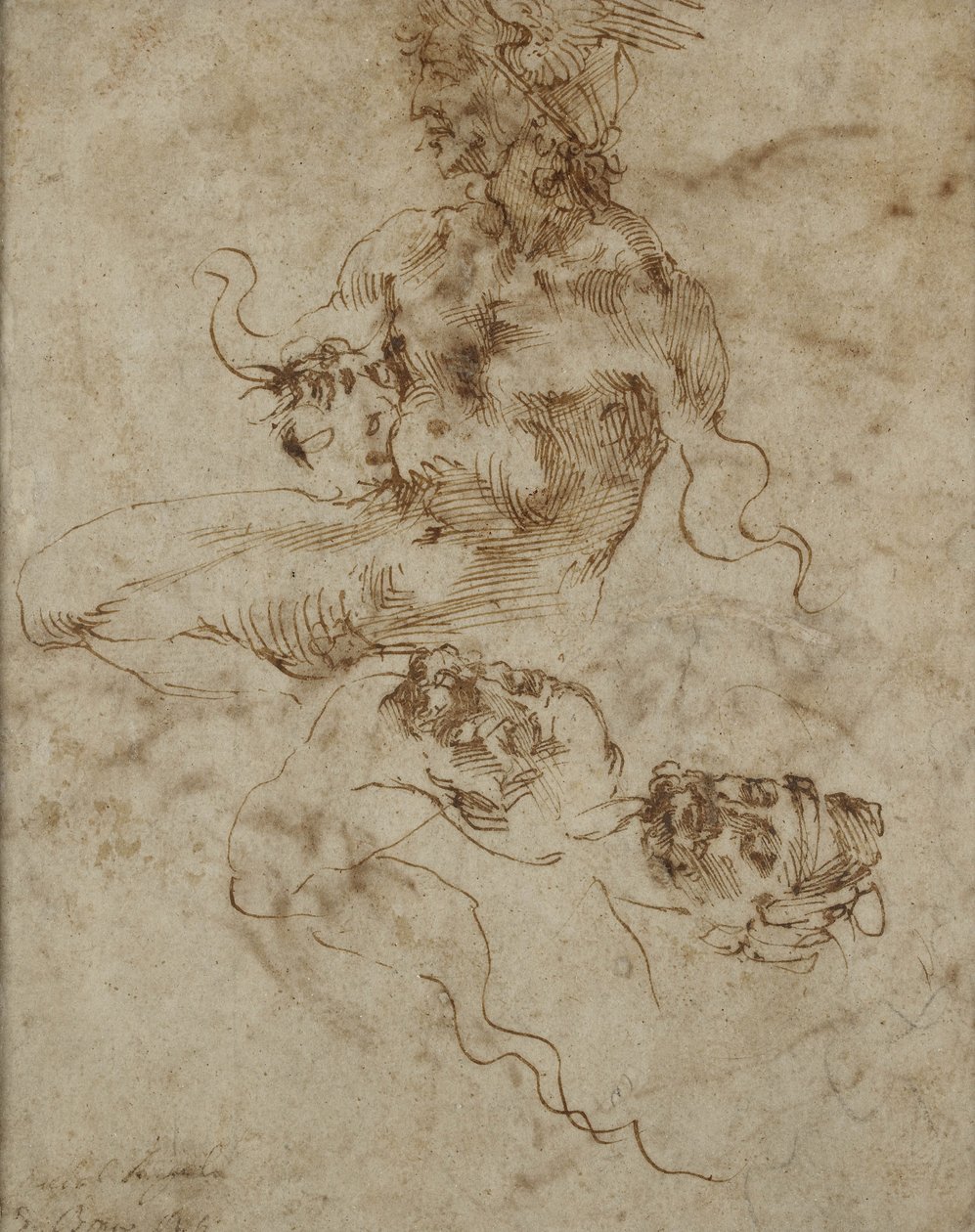 Estudo de um jovem sentado, com estudos de cabeça, c.1502 de Michelangelo Buonarroti