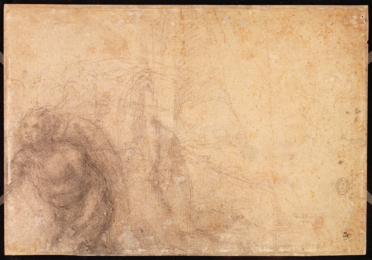 Estudo de um anjo (carvão sobre papel) (verso) de Michelangelo Buonarroti