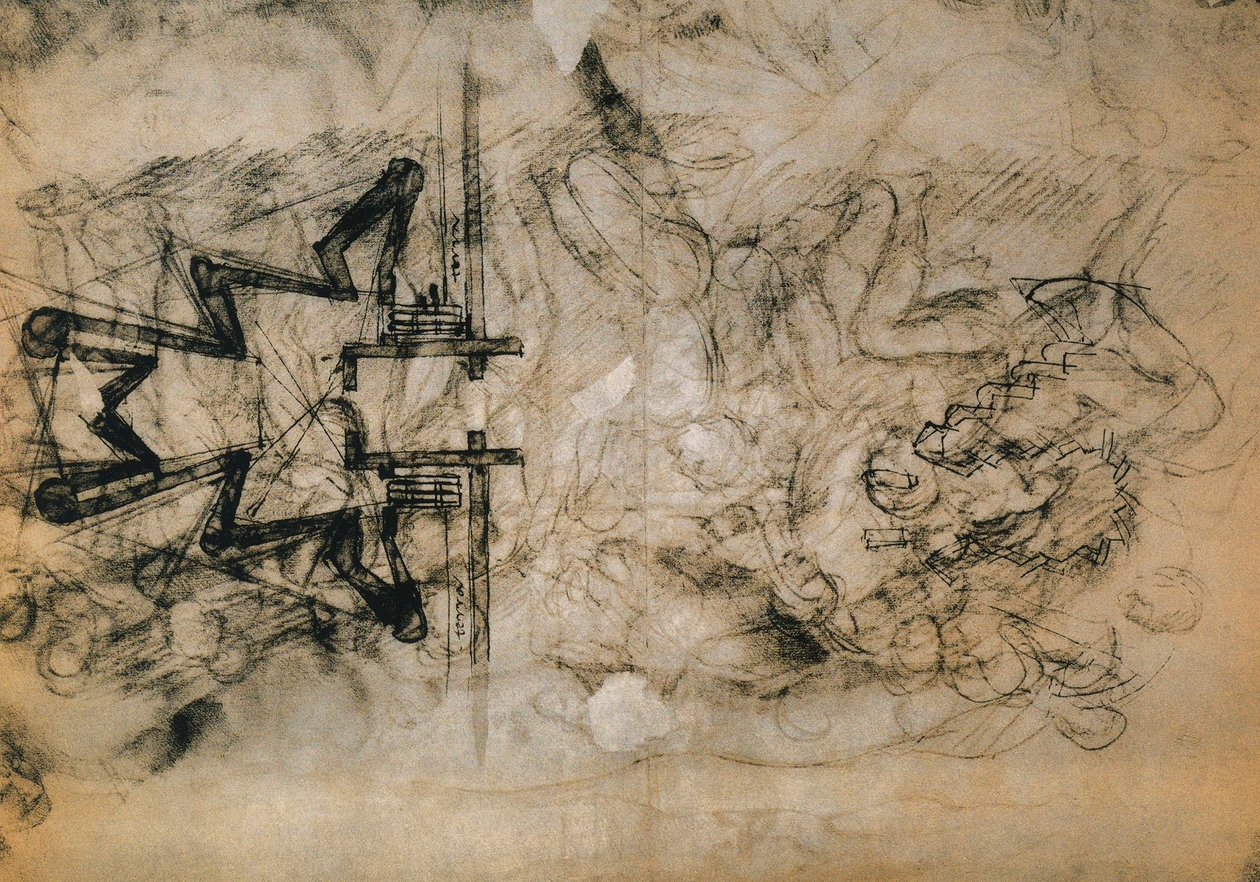Estudo de figuras e planos para a fortificação de Florença; desenho de Michelangelo. Casa Buonarroti, Florença de Michelangelo Buonarroti