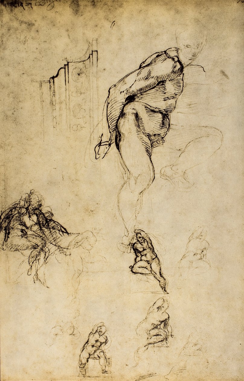 Estudo de formas masculinas, desenho de Michelangelo. Casa Buonarroti, Florença de Michelangelo Buonarroti