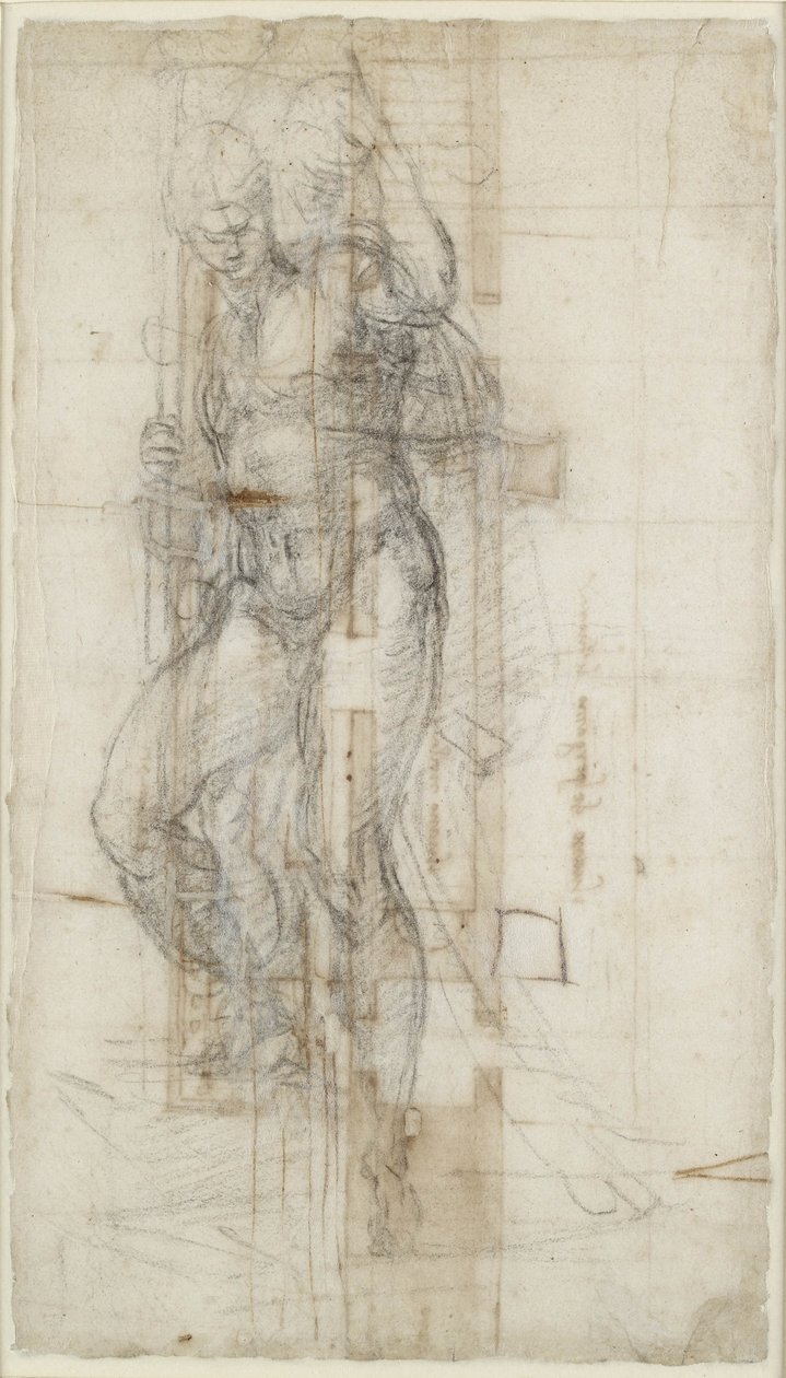 Estudo da ressurreição de Cristo, c.1532 (giz no papel) de Michelangelo Buonarroti