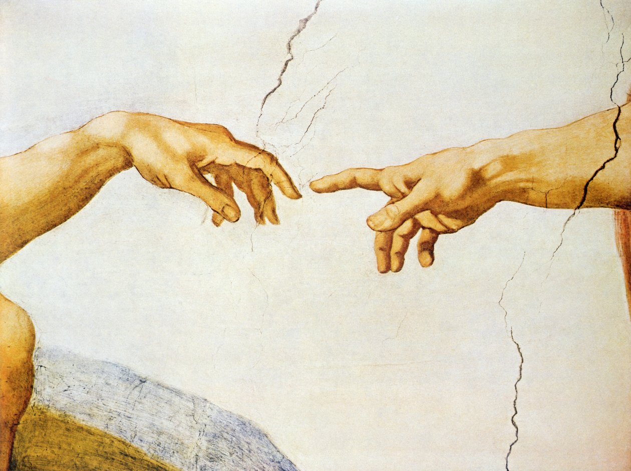 A criação de Adão, do teto da Capela Sistina, 1510 (detalhe) de Michelangelo Buonarroti