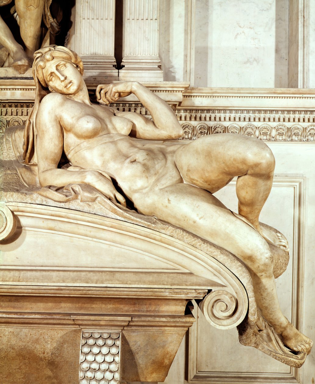 O túmulo de Lorenzo de Medici 1449-92 detalhe do amanhecer, mármore 1520-24 de Michelangelo Buonarroti