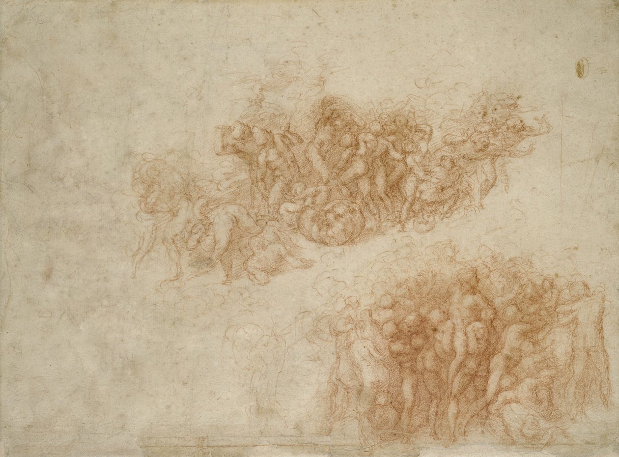 A Adoração da Serpente de Bronze, c.1530 (giz vermelho sobre papel) de Michelangelo Buonarroti