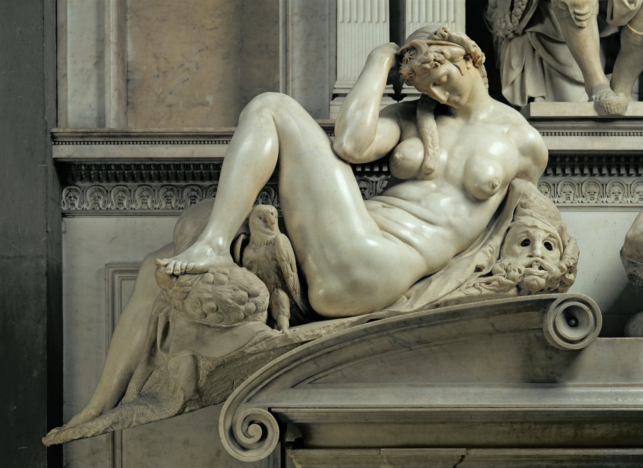 Túmulo de Giuliano de Medici, detalhe da noite, 1520-33 mármore de Michelangelo Buonarroti