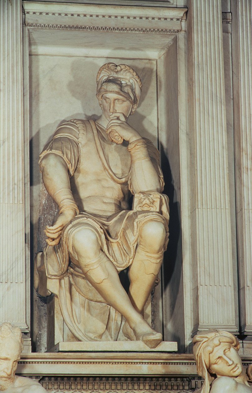 Túmulo de Lorenzo de Medici (mármore) (detalhe) de Michelangelo Buonarroti