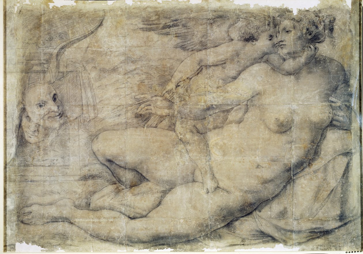Vênus com Cupido (carvão sobre papel) de Michelangelo Buonarroti