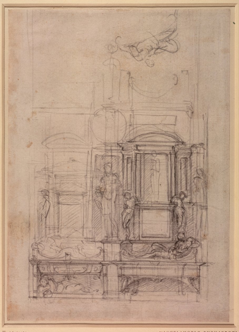Projeto de W.26r para a capela de Medici na igreja de San Lorenzo, Florença (carvão vegetal) de Michelangelo Buonarroti