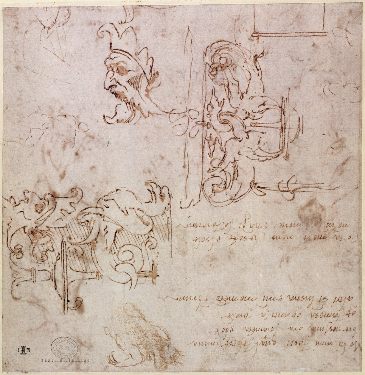 W.3v Desenhava desenhos para móveis e decorações (caneta e tinta) de Michelangelo Buonarroti