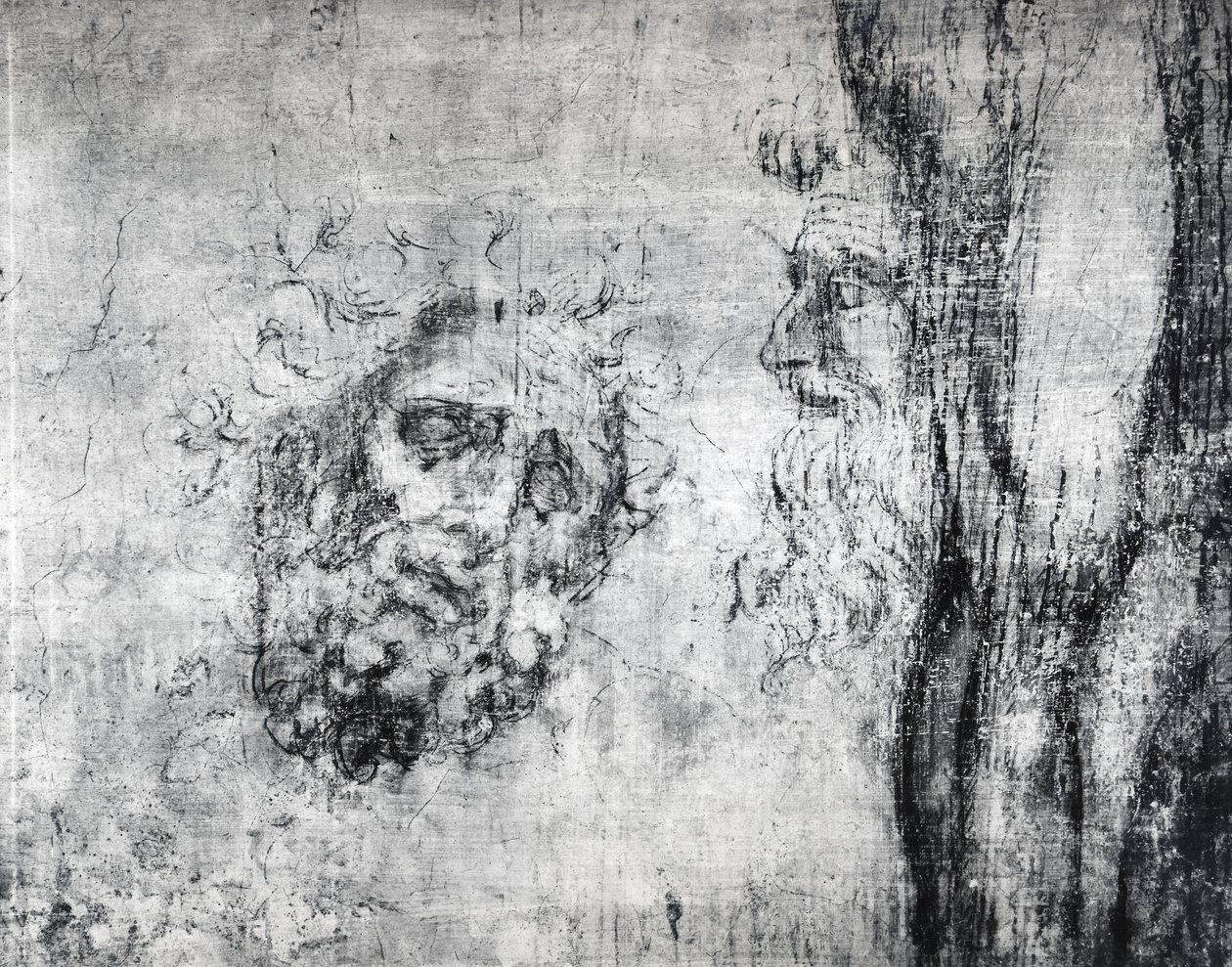 Parede desenho de duas cabeças, c.1530 (carvão sobre gesso) de Michelangelo Buonarroti