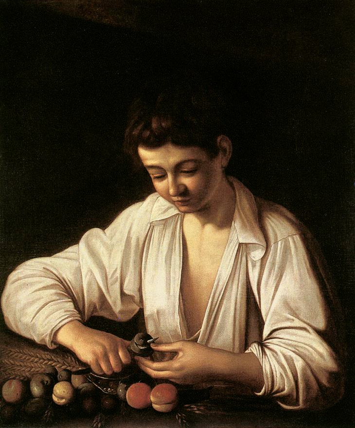 Um menino descascando frutas de Michelangelo Merisi Caravaggio