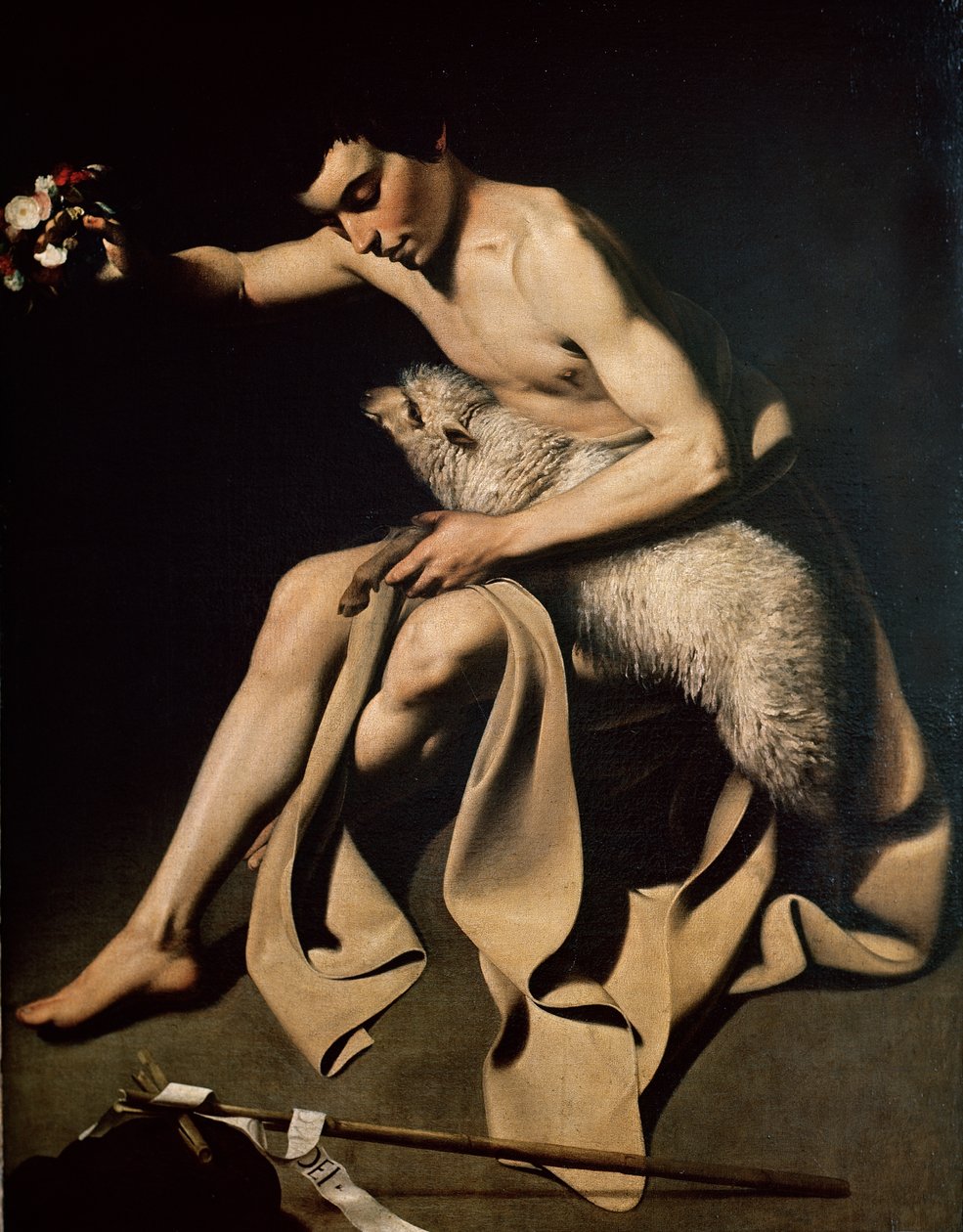 João Batista brincando com um cordeiro de Michelangelo Merisi Caravaggio