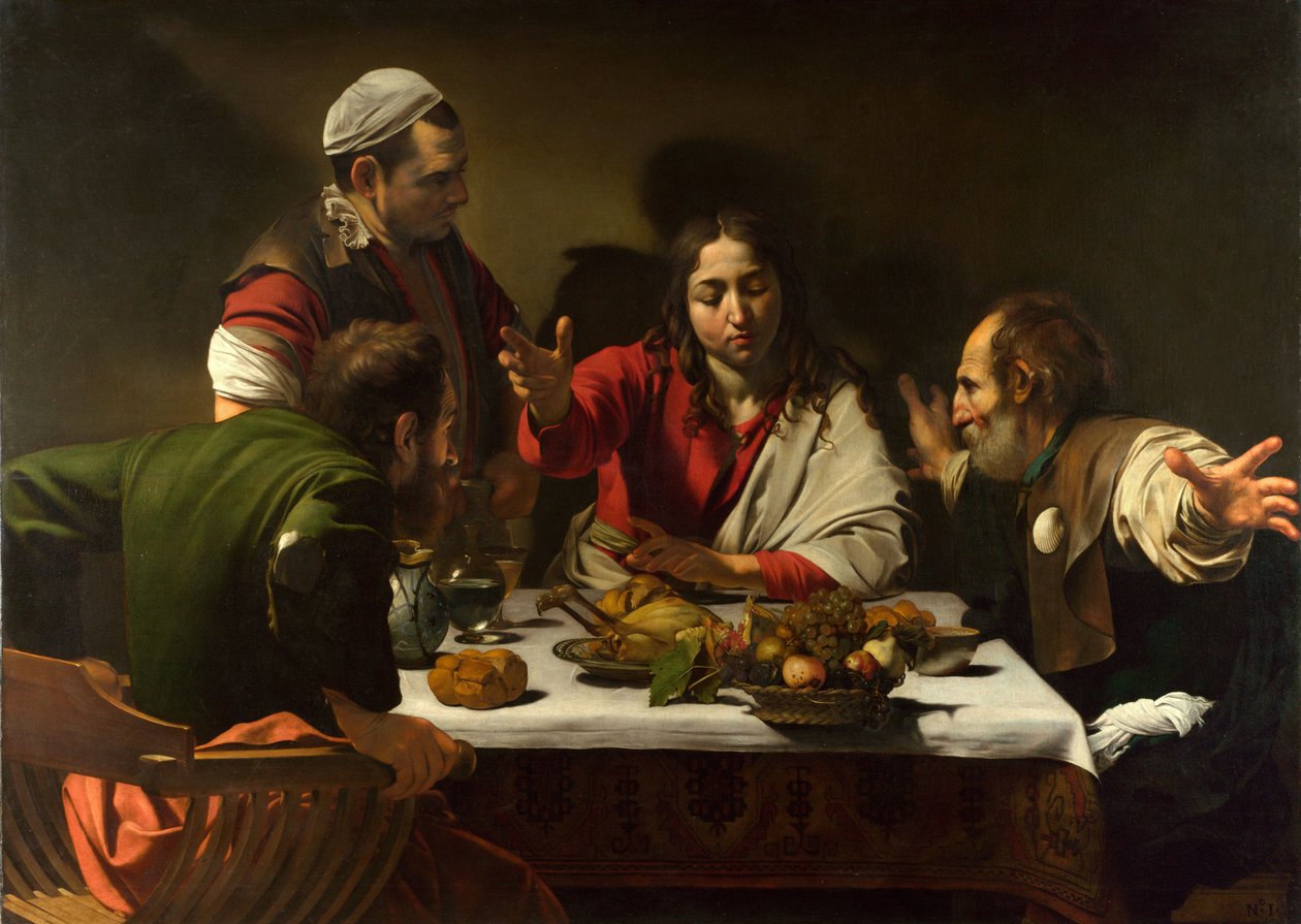 A Ceia em Emaús, 1601 (óleo e têmpera sobre tela) de Michelangelo Merisi Caravaggio