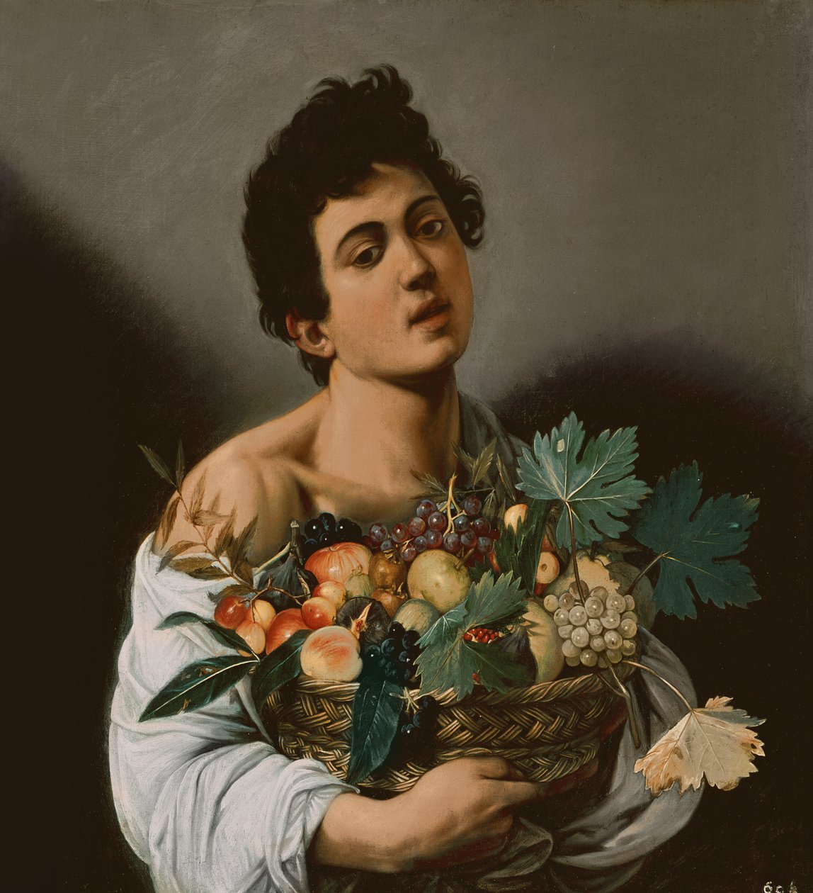 Juventude com uma cesta de frutas, 1594 (detalhe de 104940) de Michelangelo Merisi Caravaggio