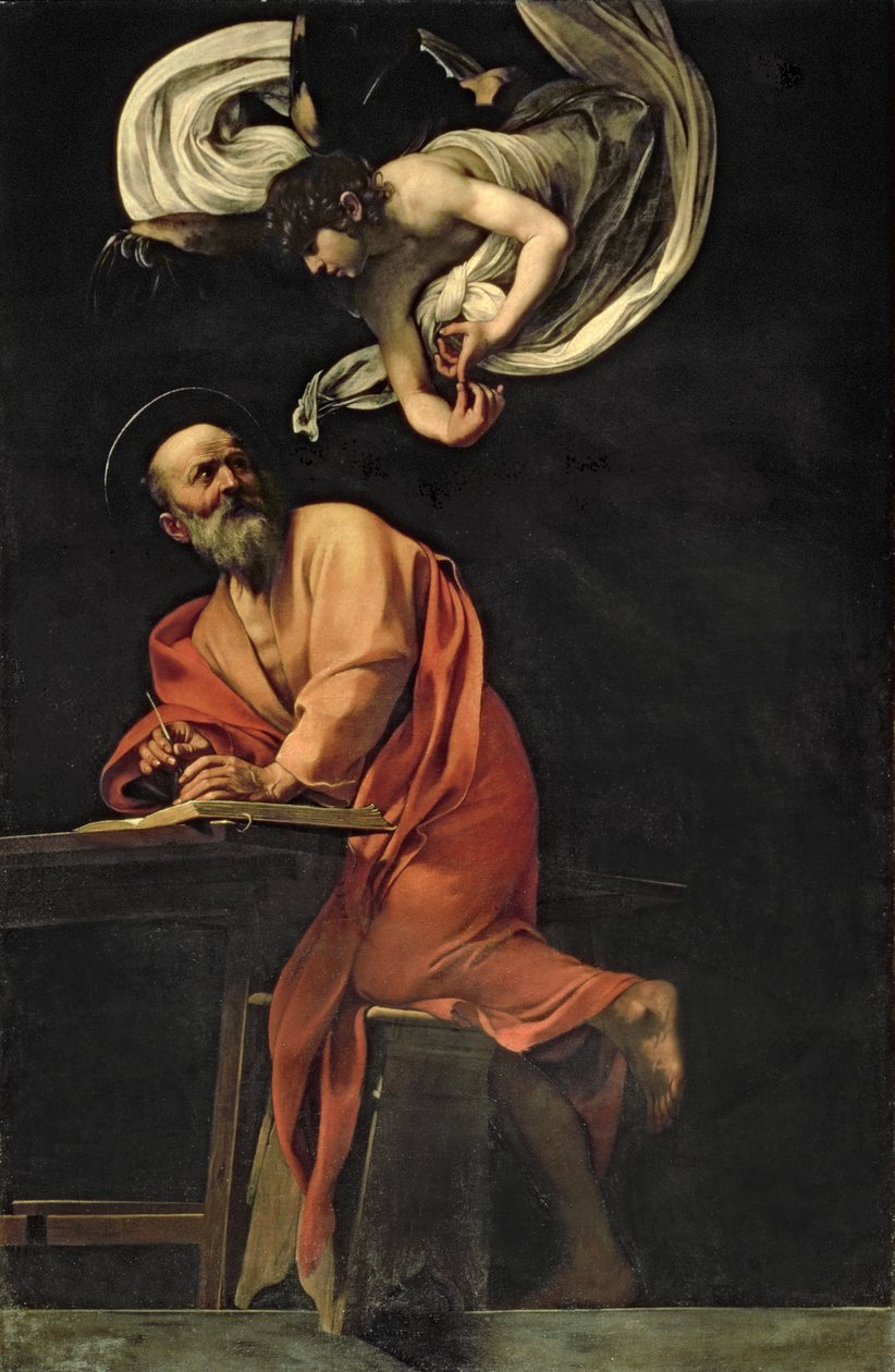 São Mateus e o Anjo, 1602 (painel) de Michelangelo Merisi Caravaggio