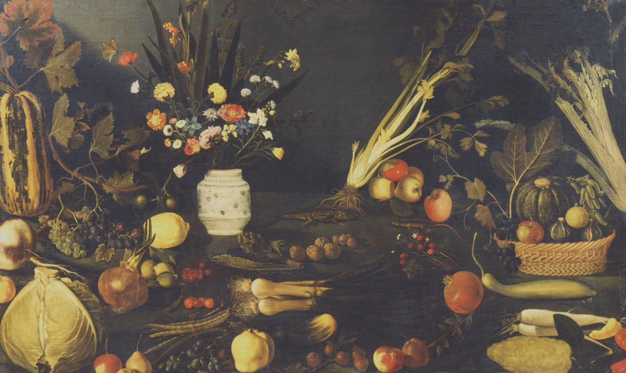 Ainda vida de flores, frutas e legumes, c.1594 de Michelangelo Merisi Caravaggio