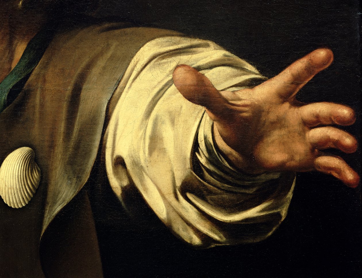A ceia em Emaús, 1601 óleo e têmpera sobre tela detalhe de 928 de Michelangelo Merisi Caravaggio
