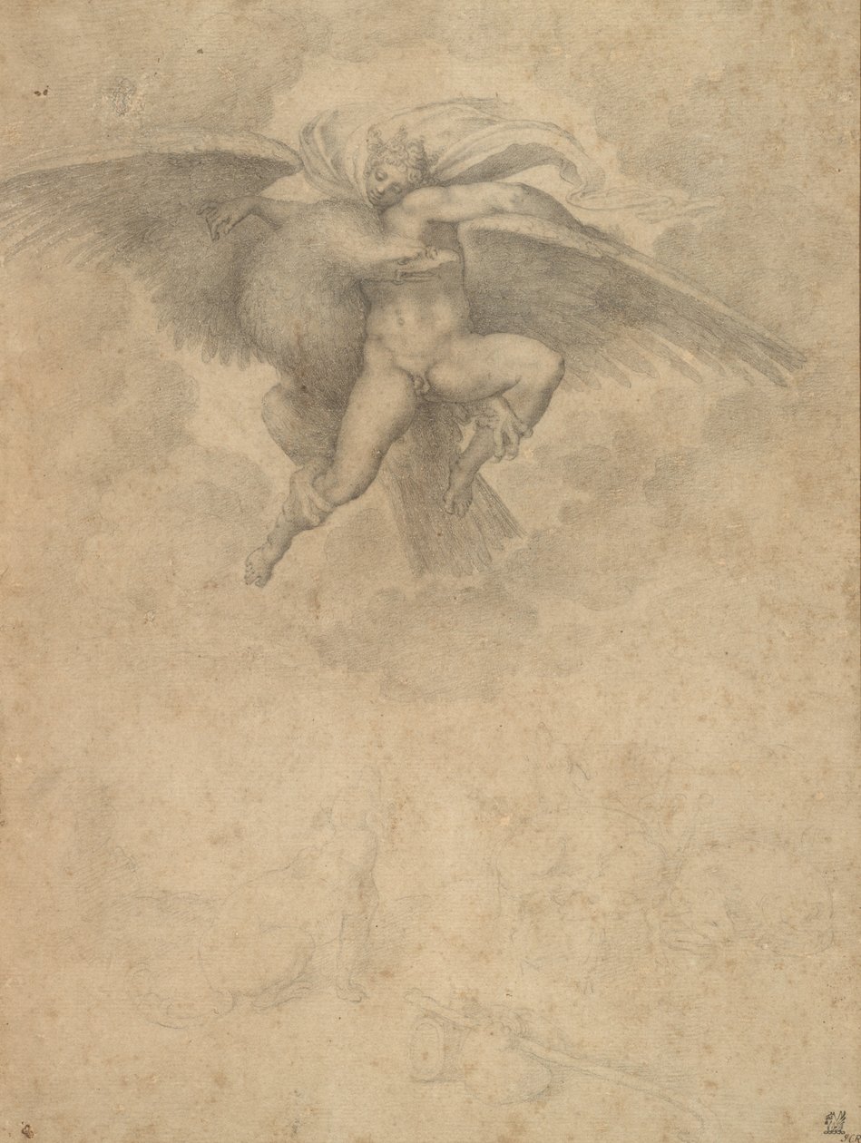 Ganimedes (giz preto sobre papel) de Michelangelo after Buonarroti
