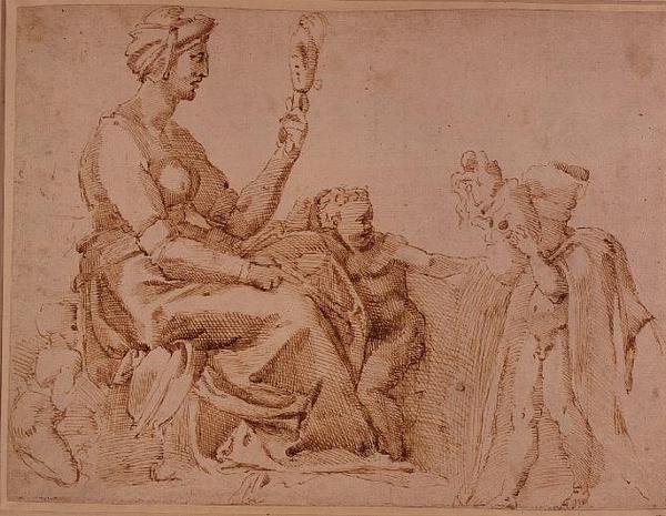 Estudo da vaidade (giz vermelho sobre papel) de Michelangelo Buonarroti
