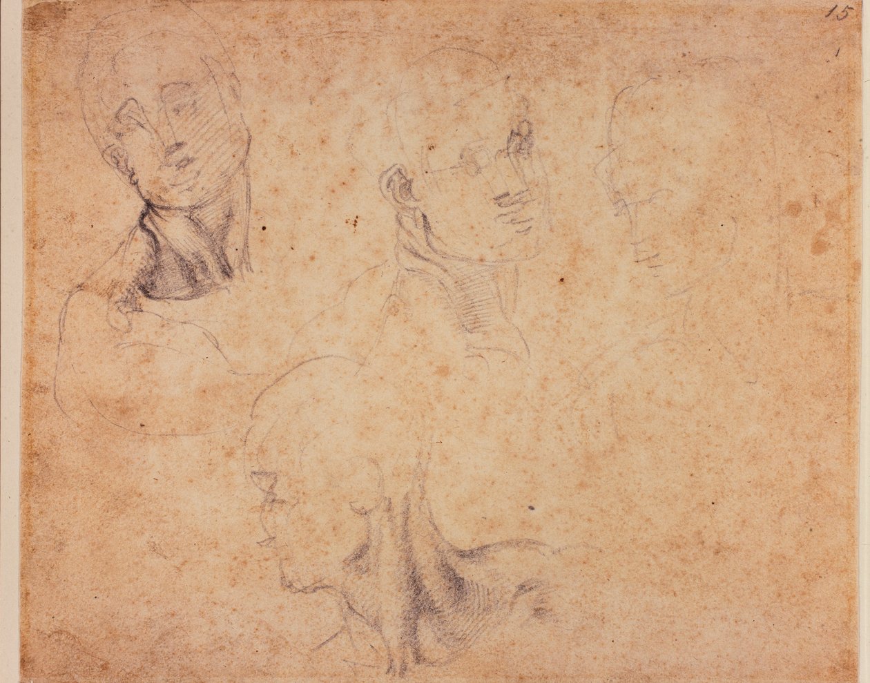 Quatro estudos de cabeças masculinas de Michelangelo (after) Buonarroti