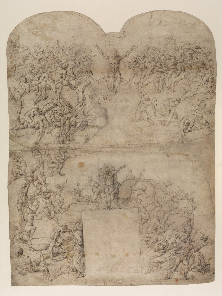 Último Julgamento após Michelangelo  (Frente) (caneta e tinta e giz no papel) de Michelangelo (after) Buonarroti