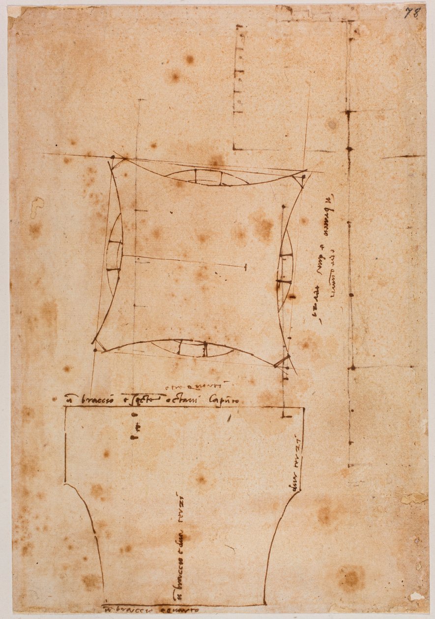 Planta e alçado da capital, século XVI (desenho) de Michelangelo (after) Buonarroti