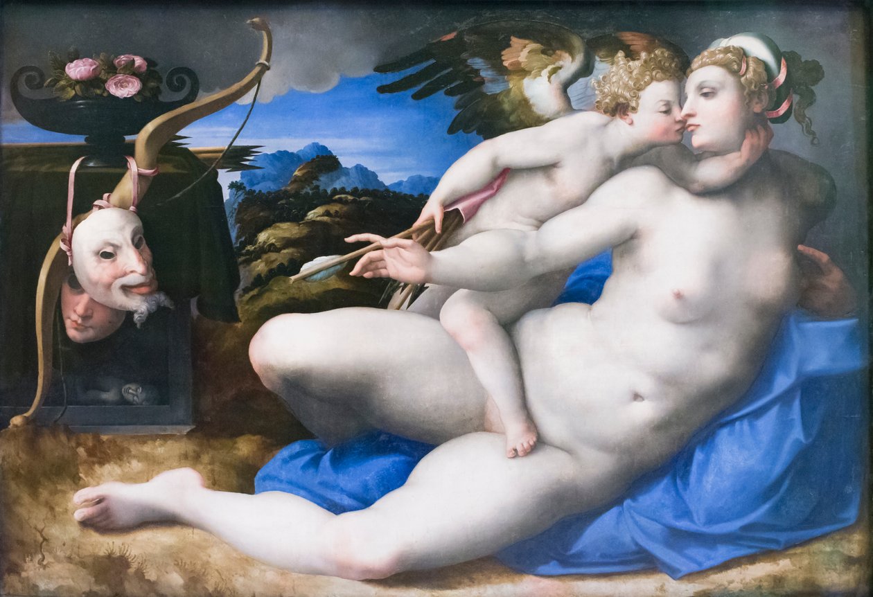 Vénus e Cupido, depois de Michelangelo Buonarroti (óleo sobre painel) de Michelangelo (after) Buonarroti