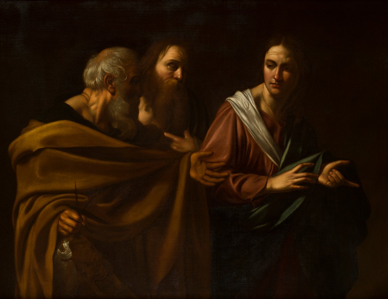 O chamado dos Santos Pedro e André, c.1593-1610 (óleo sobre tela) de Michelangelo (after) Caravaggio