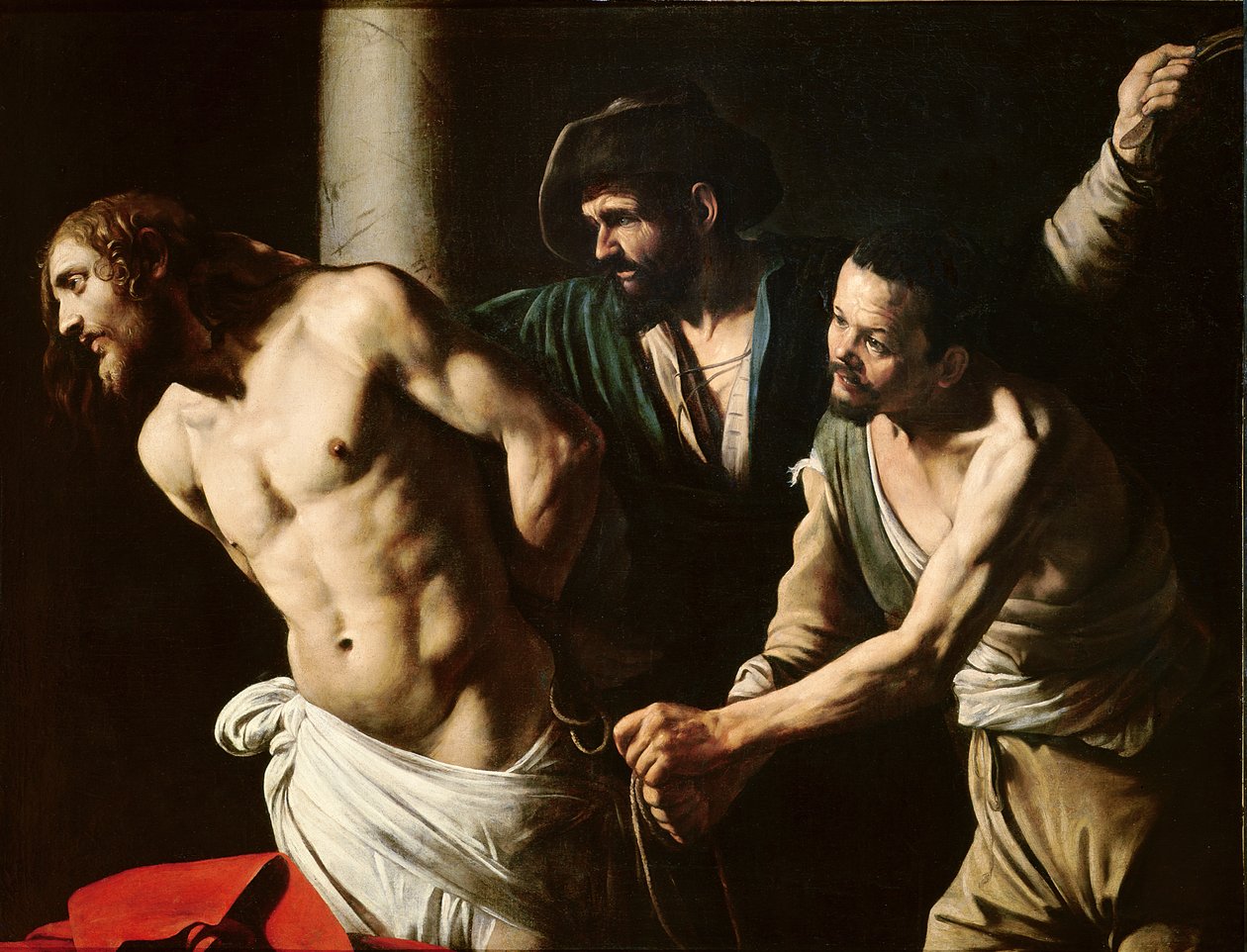 A Flagelação de Cristo, c.1605-7 (óleo sobre tela) de Michelangelo (attr. to) Caravaggio