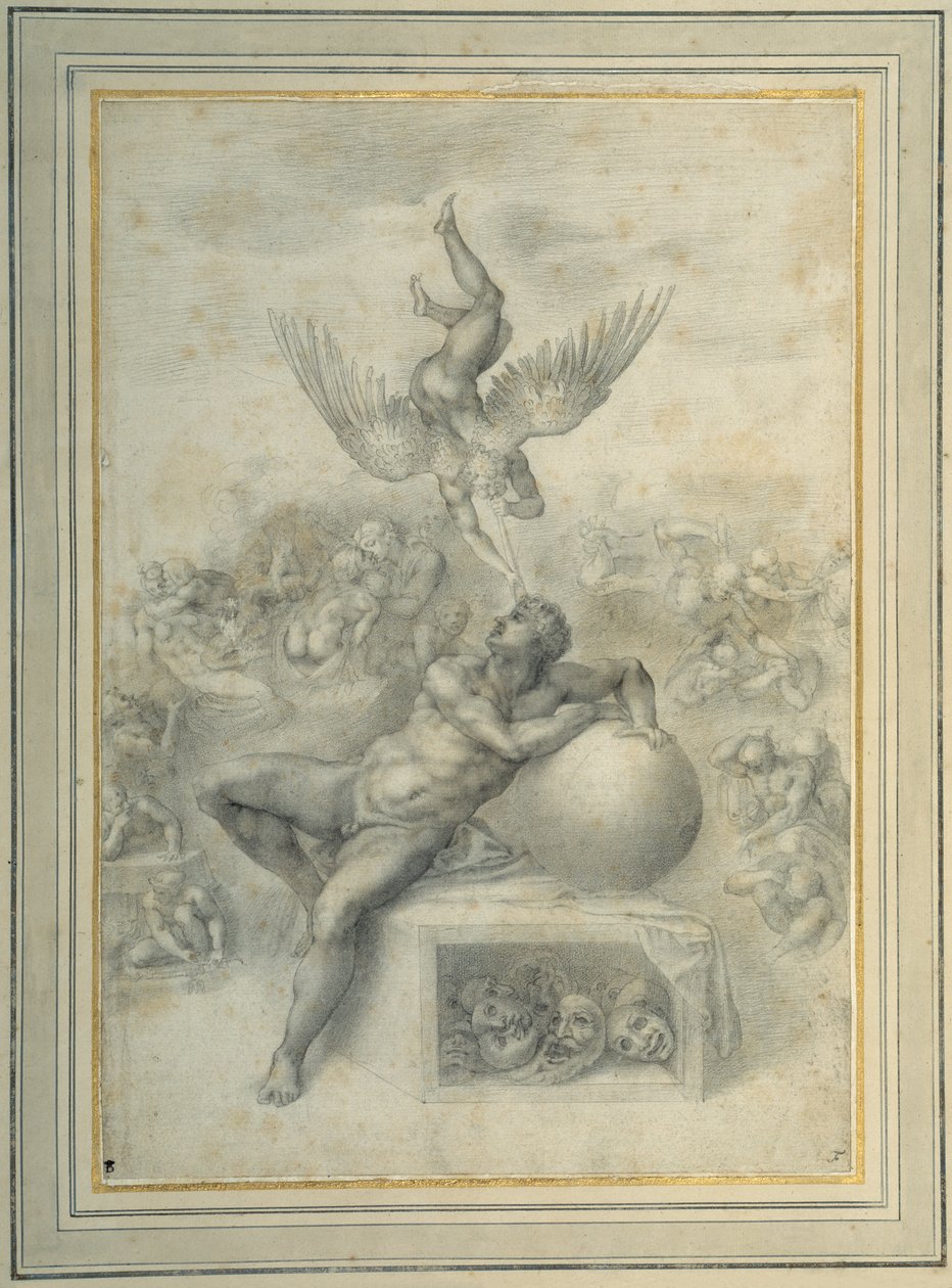 Um sonho de vida humana", depois de Michelangelo Buonarroti (giz fino de giz de cera sobre papel) de Michelangelo (follower of) Buonarroti